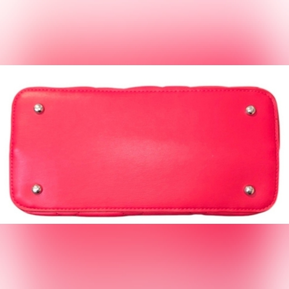 Badgley Mischka Red Quilted Satchell With Silver Accents, New! - Picture 7 of 7